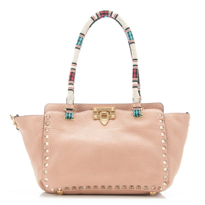 Valentino Garavani Pebbled Calfskin Beaded Small Rockstud Tote Nude 1 of 7