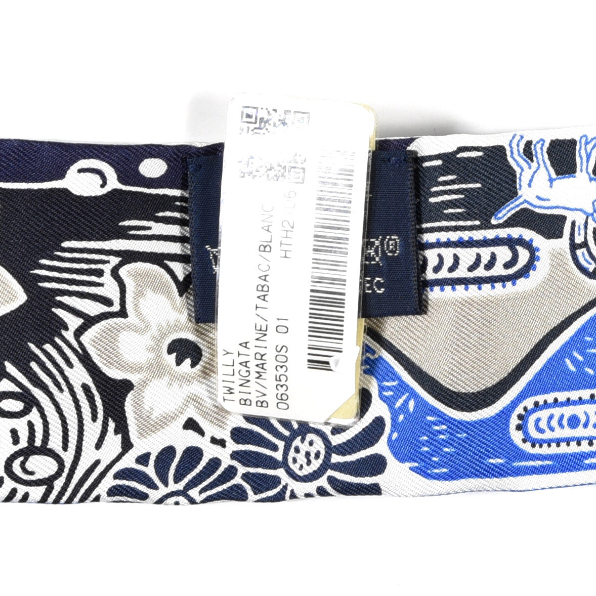 Silk Bingata Twilly Marine Tabac White