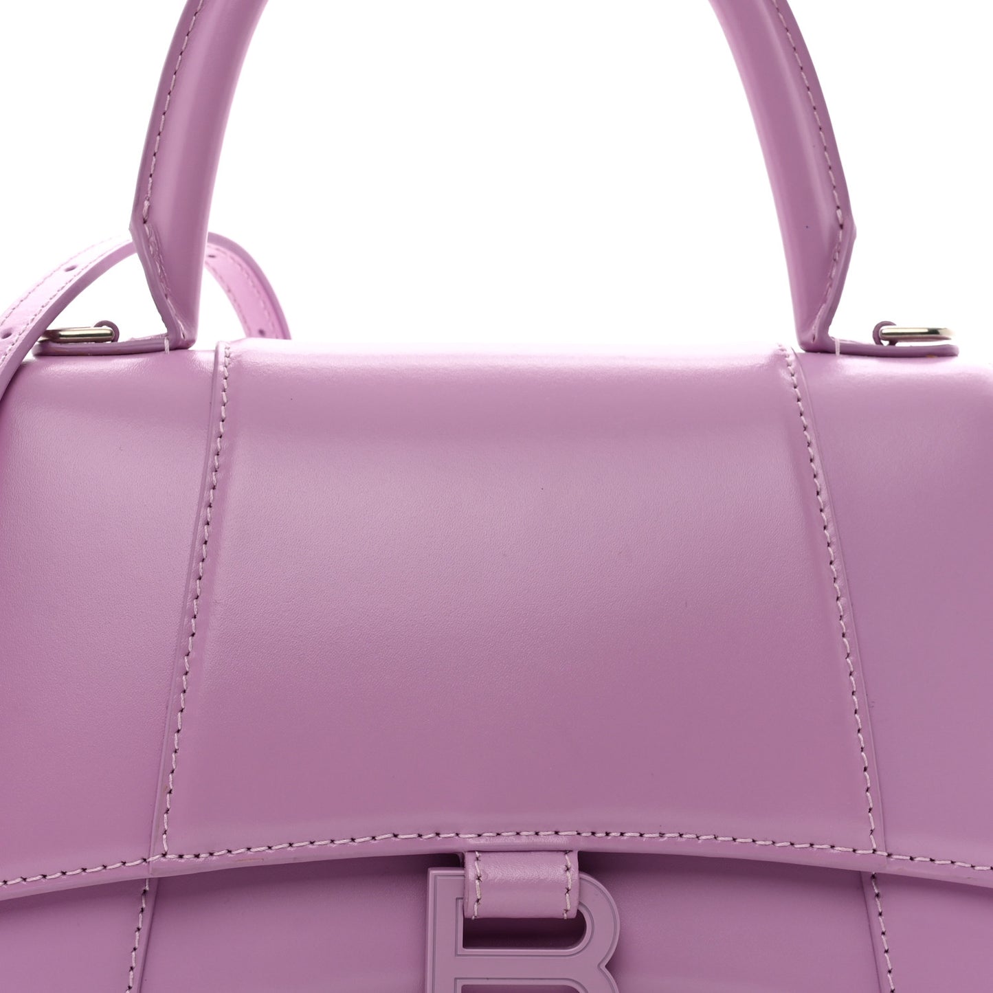 Shiny Box Calfskin Tonal B Small Hourglass Top Handle Bag Lilac