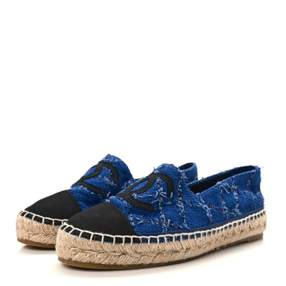Chanel Tweed Grosgrain CC Espadrilles 39 Light Blue Green Black 3 of 8