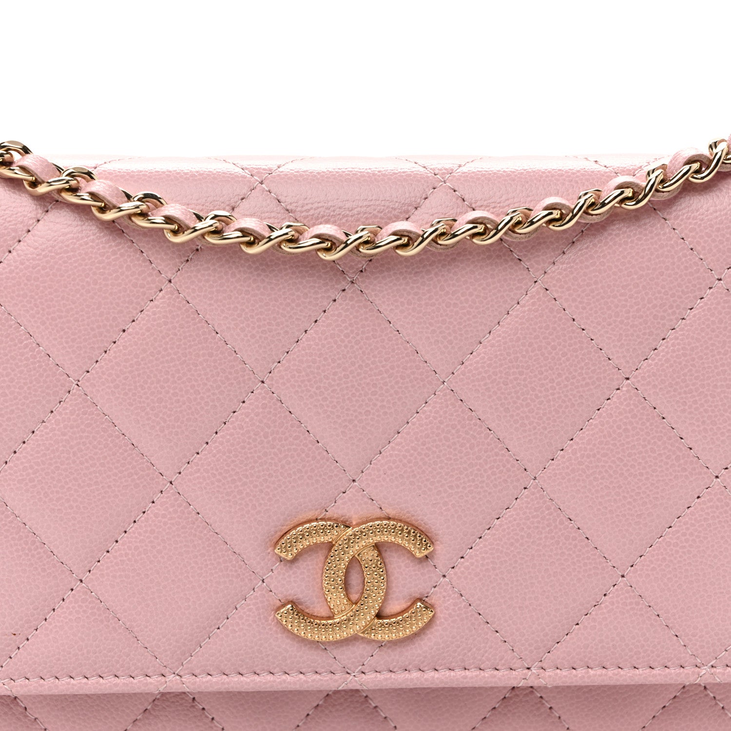 Chanel Caviar Quilted Studded CC Wallet on Chain WOC Light Pink 8 of 11