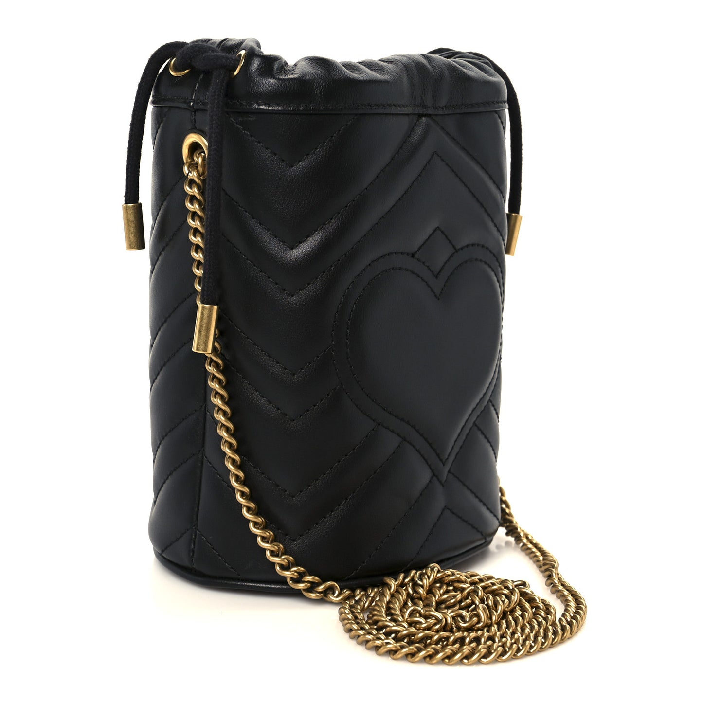 Calfskin Matelasse Mini GG Marmont 2.0 Bucket Bag Black