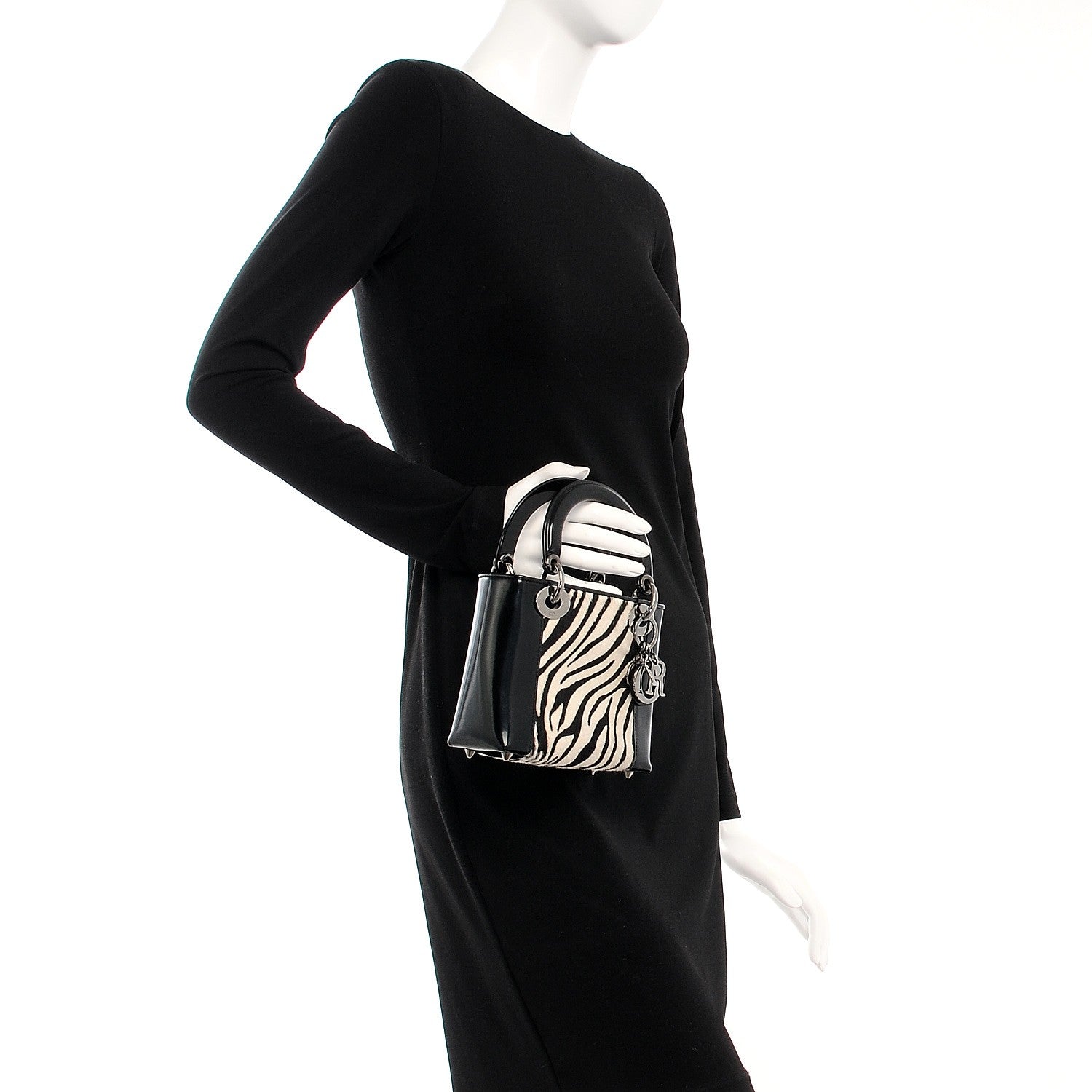 Christian Dior Vintage Patent Pony Hair Zebra Print Mini Lady Dior Black 2 of 9