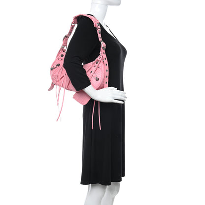 Balenciaga Extra Supple Calfskin Crocodile Embossed Small Le Cagole Shoulder Bag Sweet Pink 2 of 11