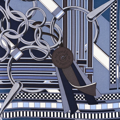 Hermes Silk Brides Et Gris Gris Scarf 90 Gris Bleu Blanc 2 of 4