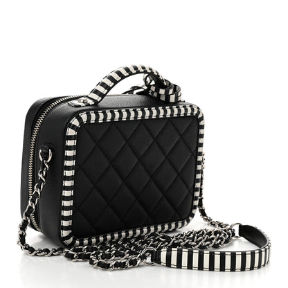 Chanel Caviar Quilted Striped Small CC Filigree Vanity Case Black White 3 of 10