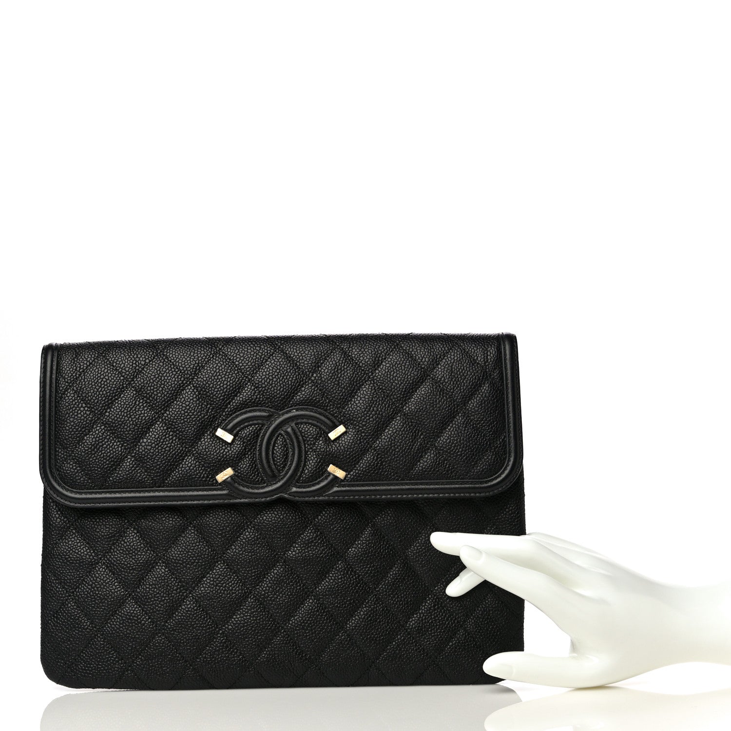 Chanel Caviar Quilted Filigree Flap Pouch Black 2 of 18