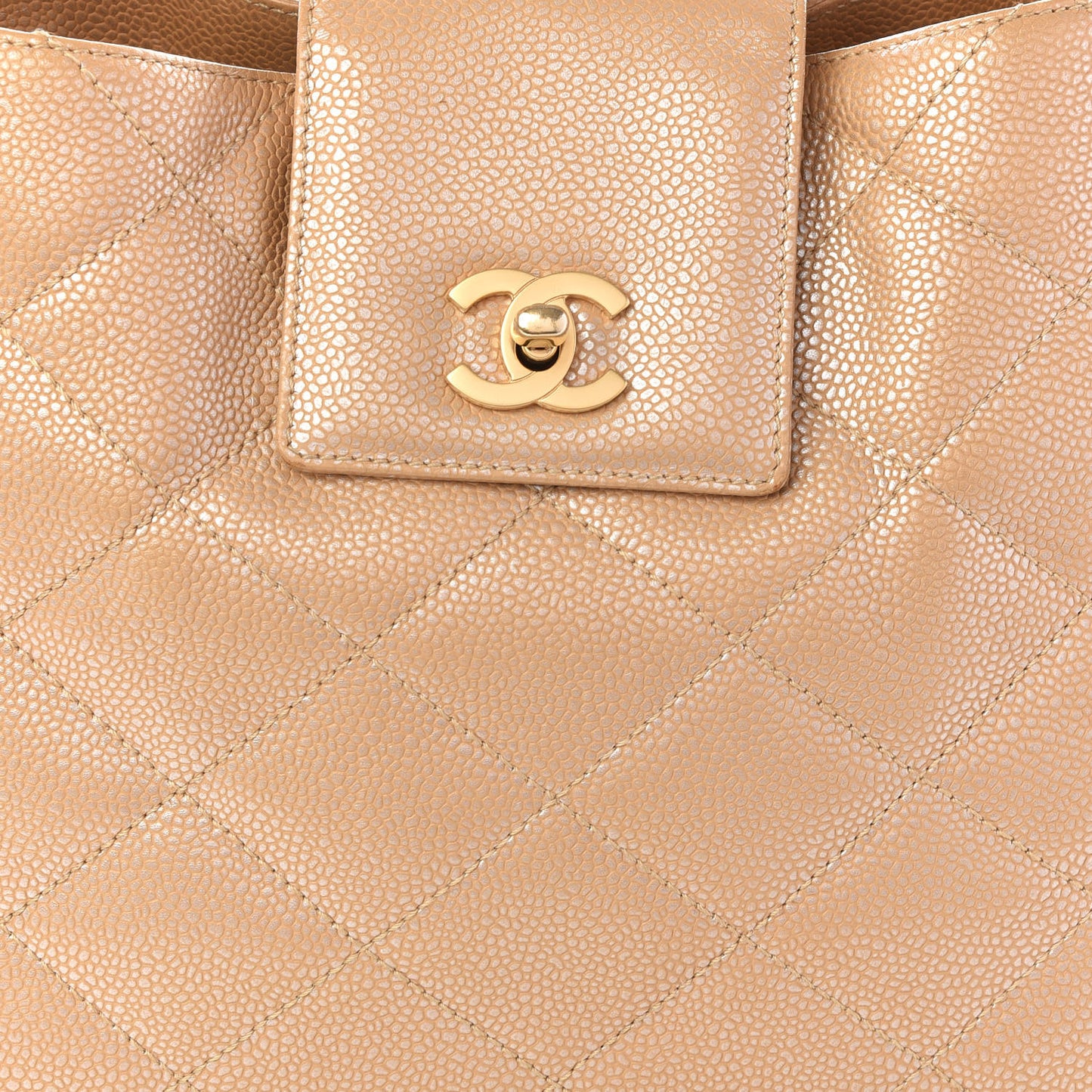 Metallic Caviar Quilted Shoulder Bag Beige