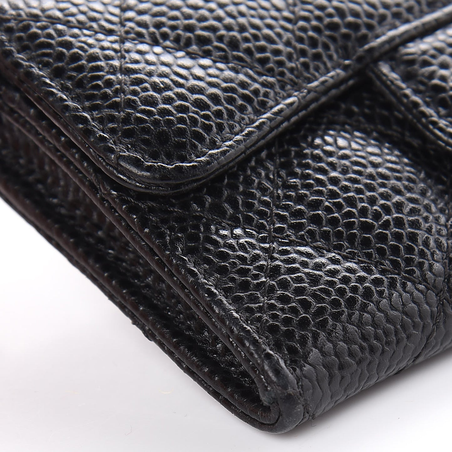 Caviar Quilted Flap Card Holder Black