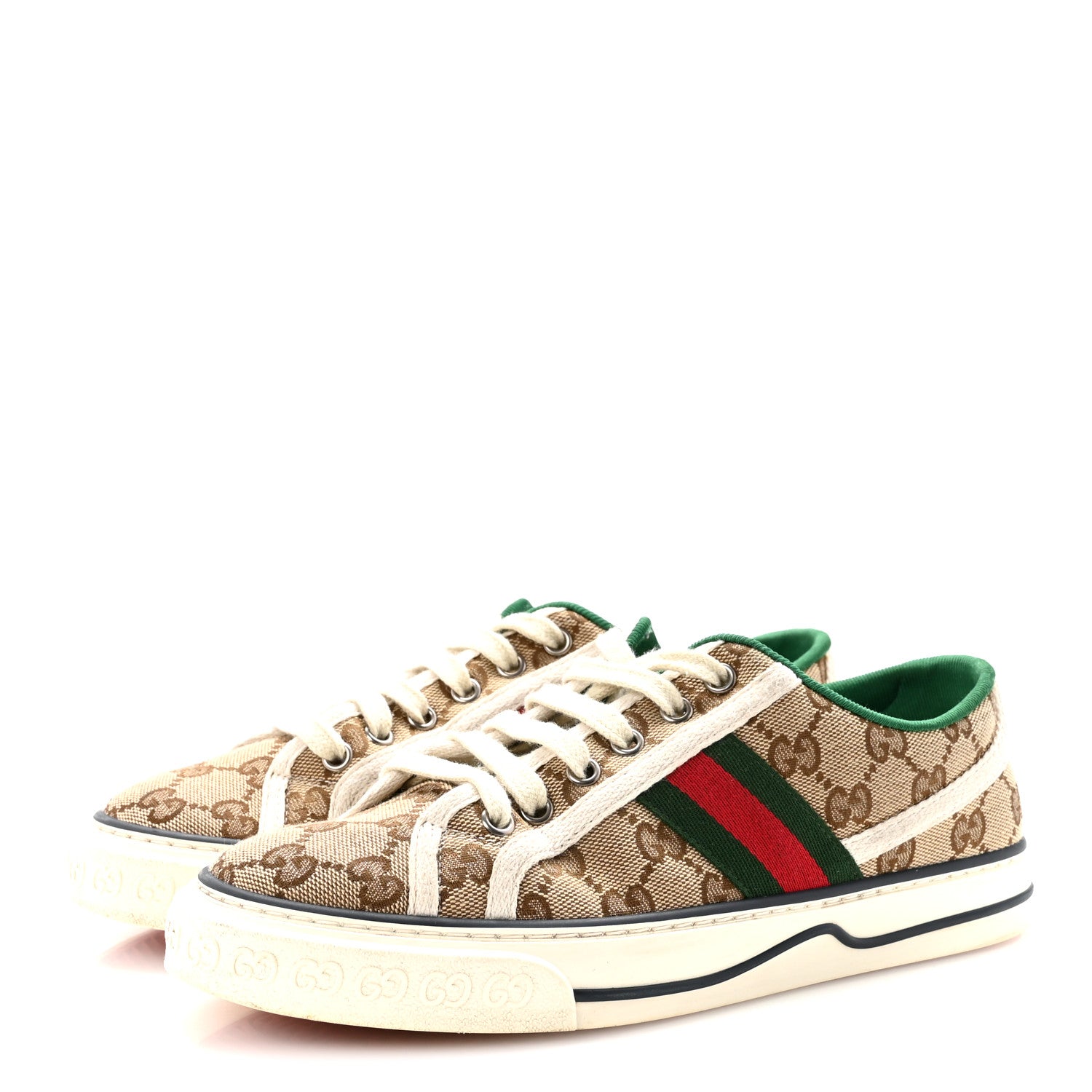 Gucci GG Monogram Web Womens 1977 Tennis Sneakers 38 Beige Ebony Mystic White 4 of 9