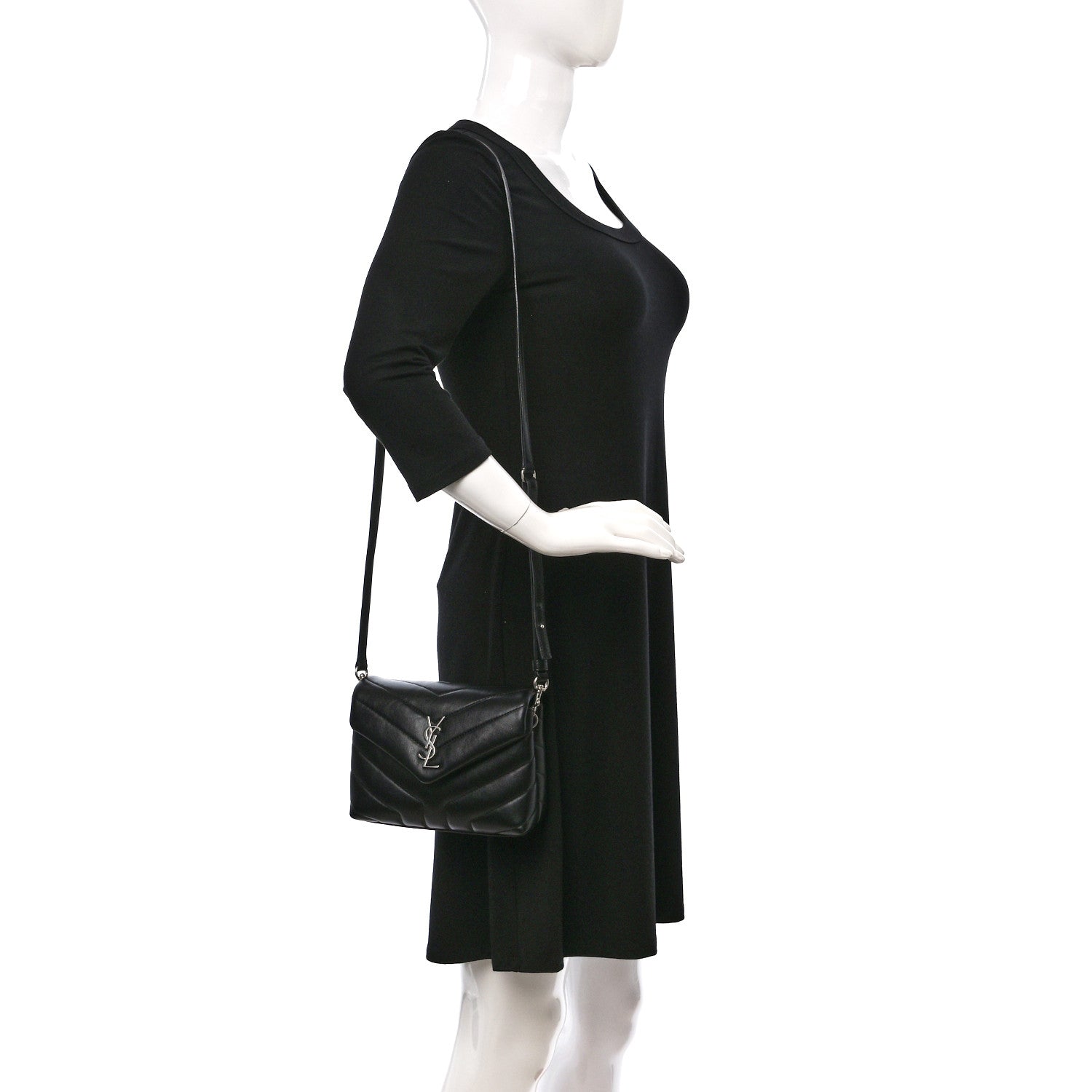 Saint Laurent Calfskin Y Quilted Monogram Toy Loulou Crossbody Bag Black 2 of 9