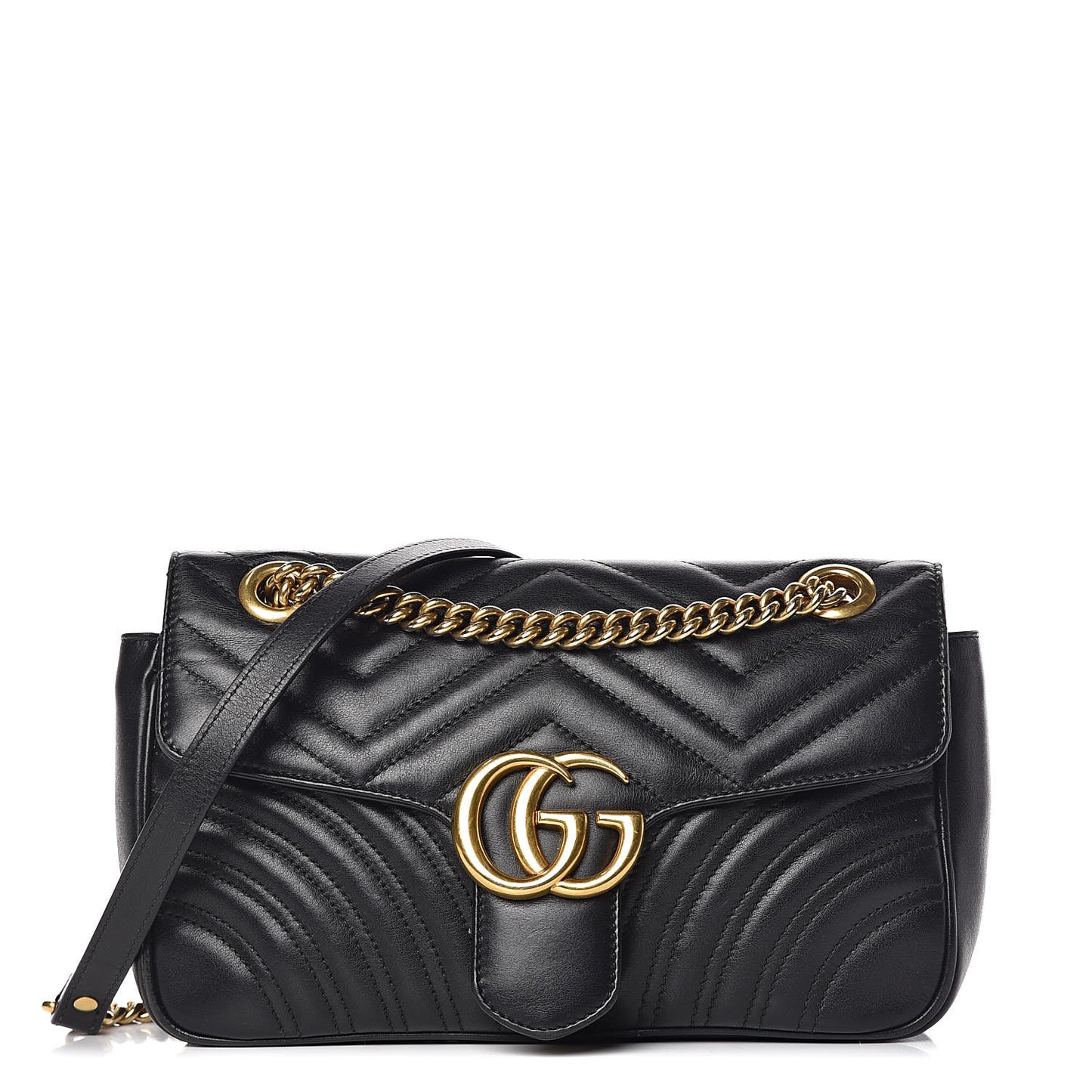 Calfskin Matelasse Small GG Marmont Shoulder Bag Black