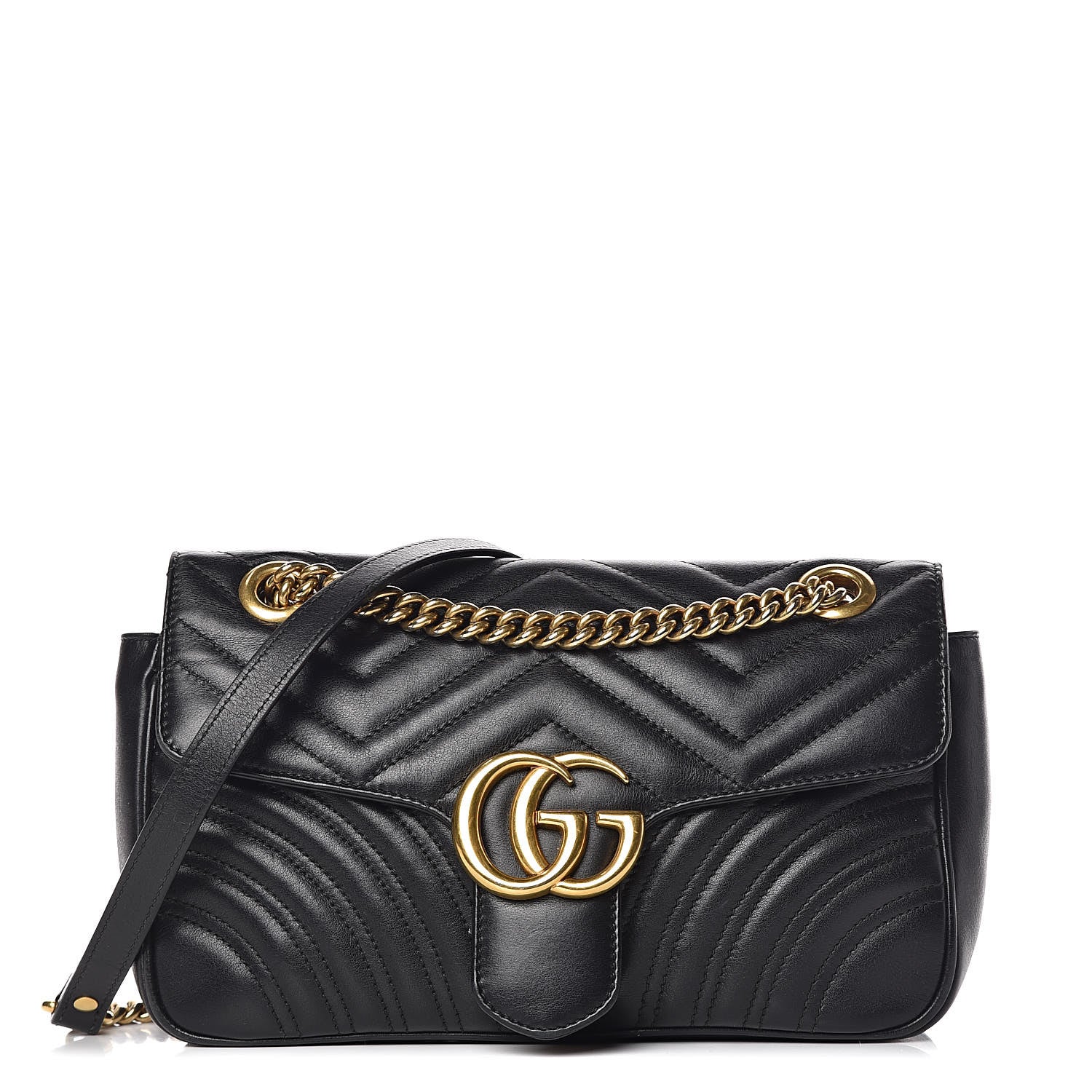 Gucci Calfskin Matelasse Small GG Marmont Shoulder Bag Black 1 of 16