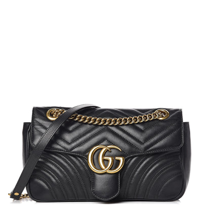 Gucci Calfskin Matelasse Small GG Marmont Shoulder Bag Black 1 of 16