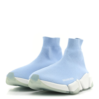 Balenciaga Technical 3D Recycled Knit Bi-Color Womens Speed 2.0 Transparent Sole Sneakers 37 Blue White Transparent Blue 4 of 9
