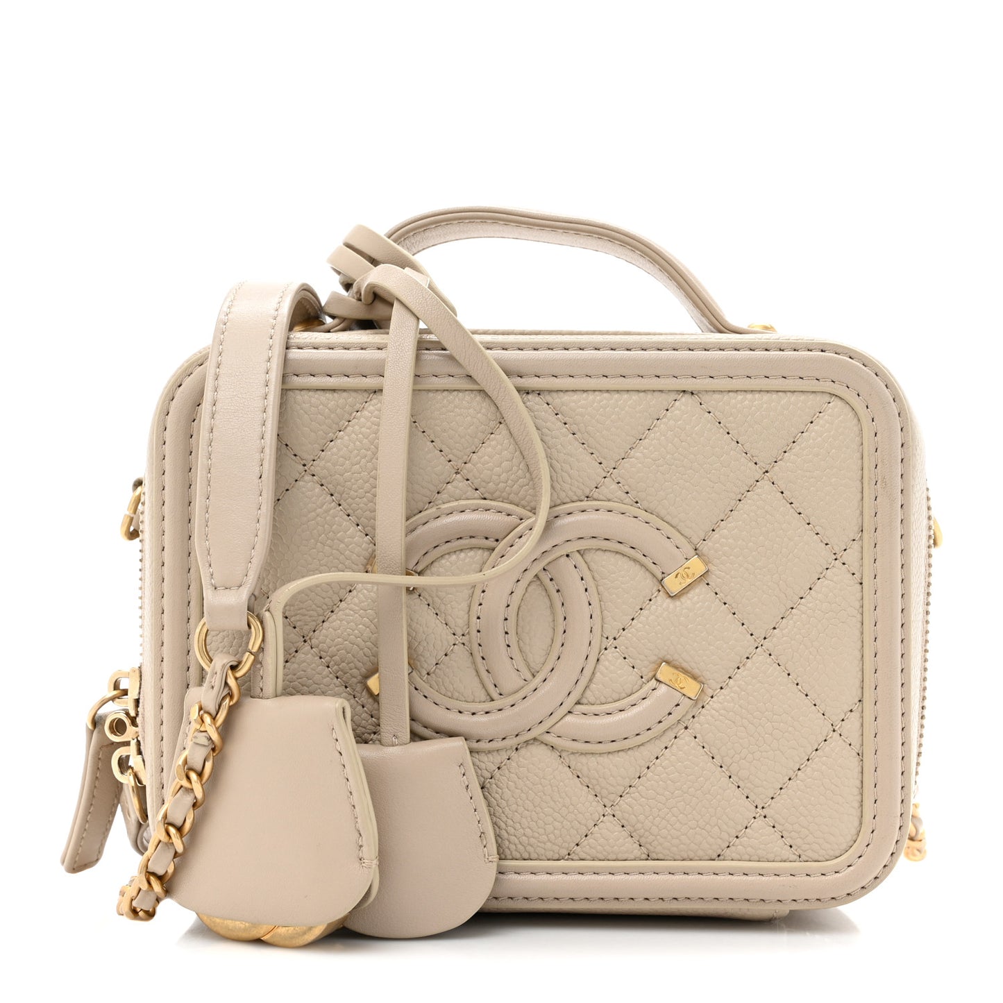 Caviar Quilted Small CC Filigree Vanity Case Beige