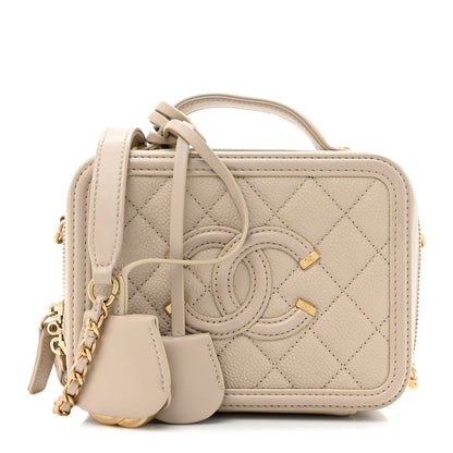 Chanel Caviar Quilted Small CC Filigree Vanity Case Beige 1 of 14