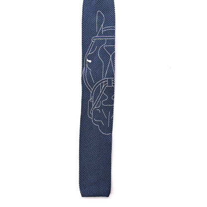 Hermes Silk Mens Tete A Tete Equestre Cravate Tricot Neck Tie Blue Jean Blanc 3 of 5