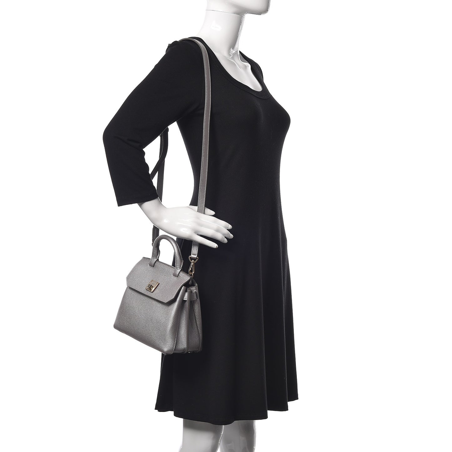 Metallic Grained Calfskin Mini Milla Crossbody Silver