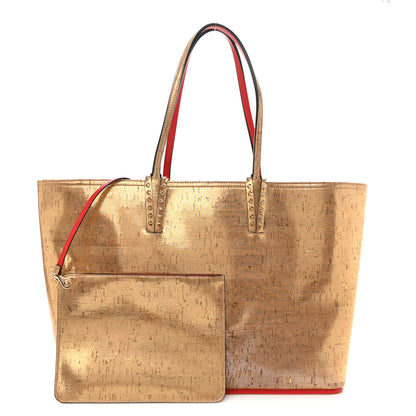 Christian Louboutin Calfskin Liege Pepite Cork Spikes East West Cabata Tote Snow 1 of 15