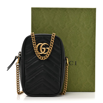 Gucci Calfskin Matelasse Mini GG Marmont Crossbody Bag Black 13 of 13