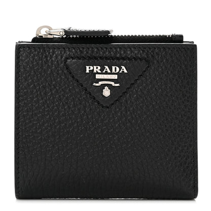 Prada Vitello Daino Compact Bi-Fold Zip Wallet Black 1 of 7