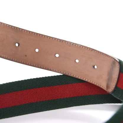 Gucci Nylon Textured Calfskin Double G Web 40mm Belt 90 36 Green Red Dark Cocoa 5 of 6