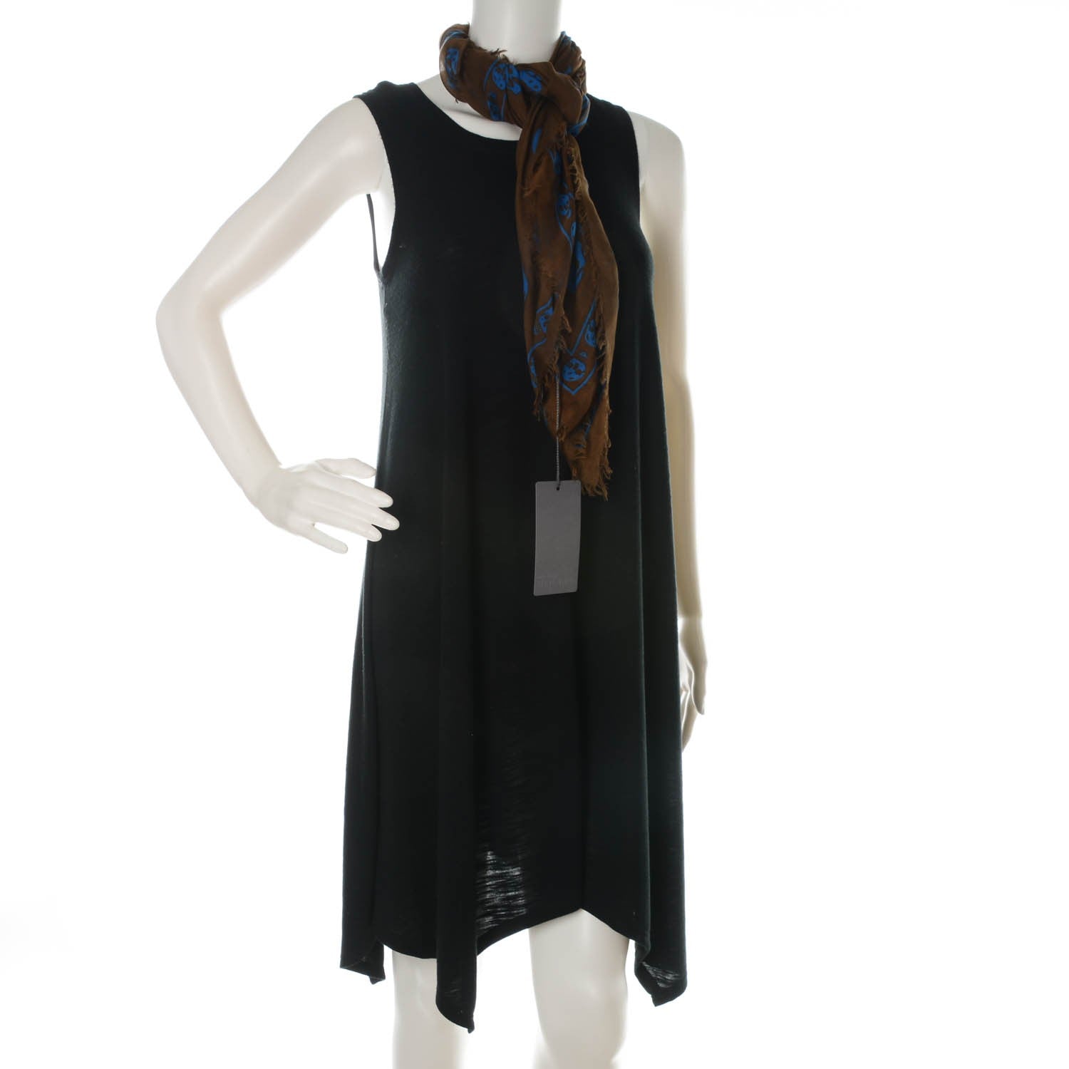 Alexander McQueen Modal Silk Fringe Edge Skull Scarf Brown Blue 2 of 5