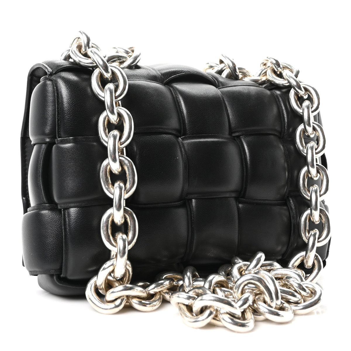 Lambskin Maxi Intreccio Padded Chain Cassette Crossbody Bag Black