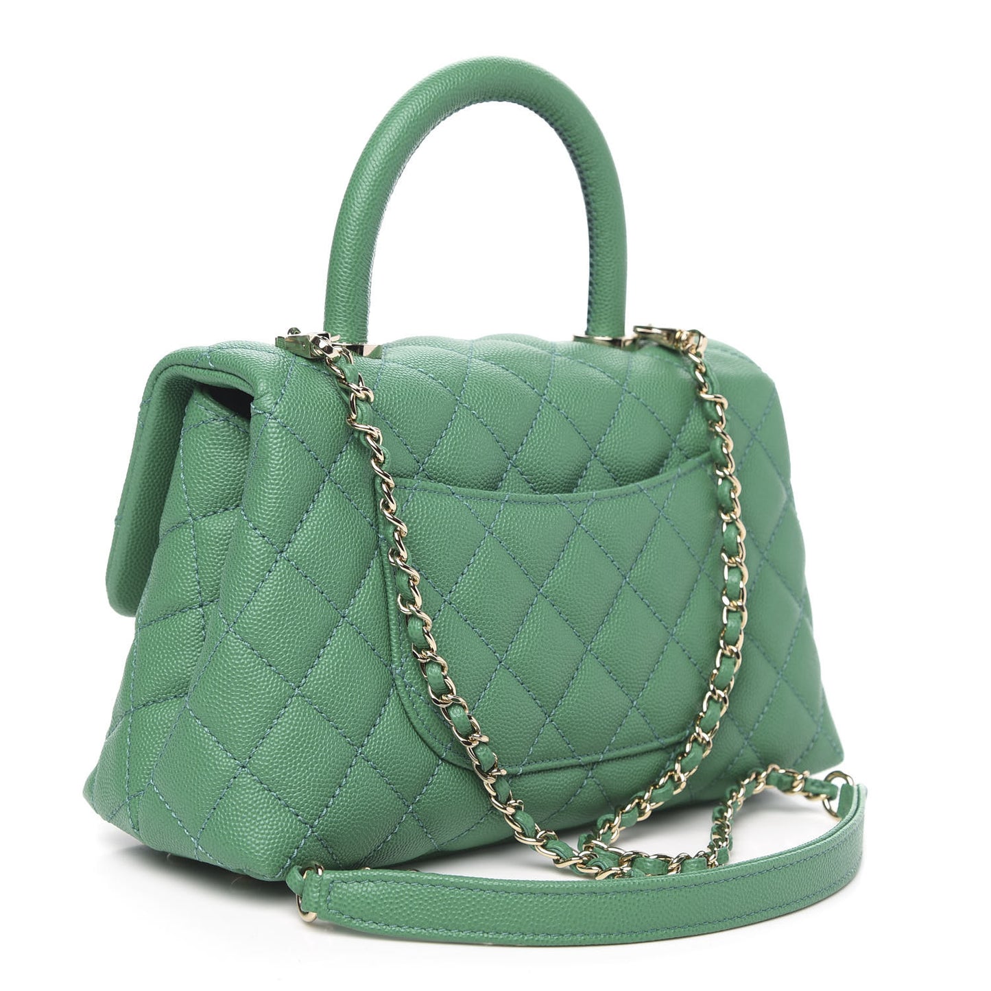 Caviar Quilted Mini Coco Handle Flap Green