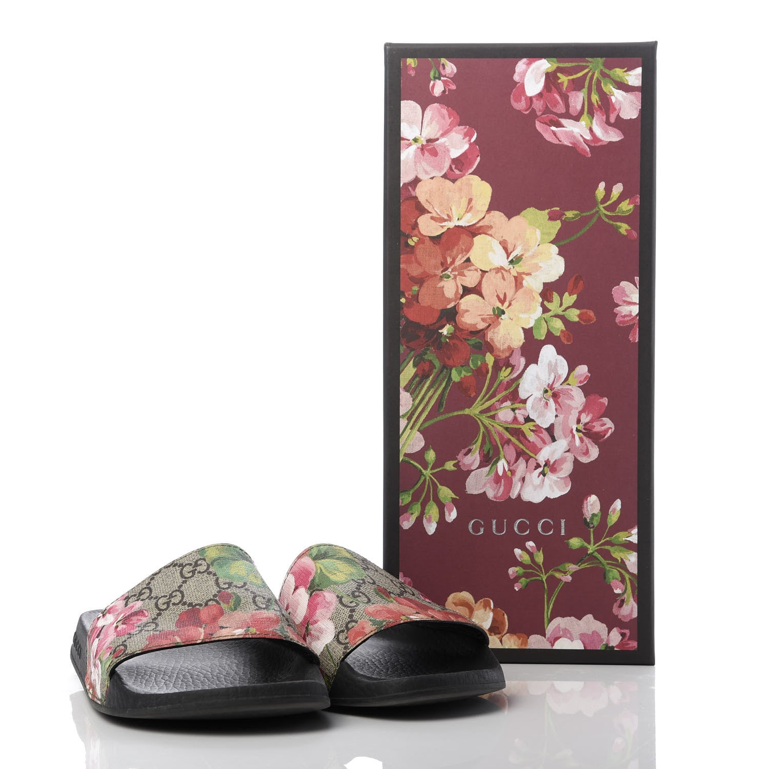 Gucci GG Supreme Monogram Blooms Slide Sandals 36 Beige Multicolor 9 of 9