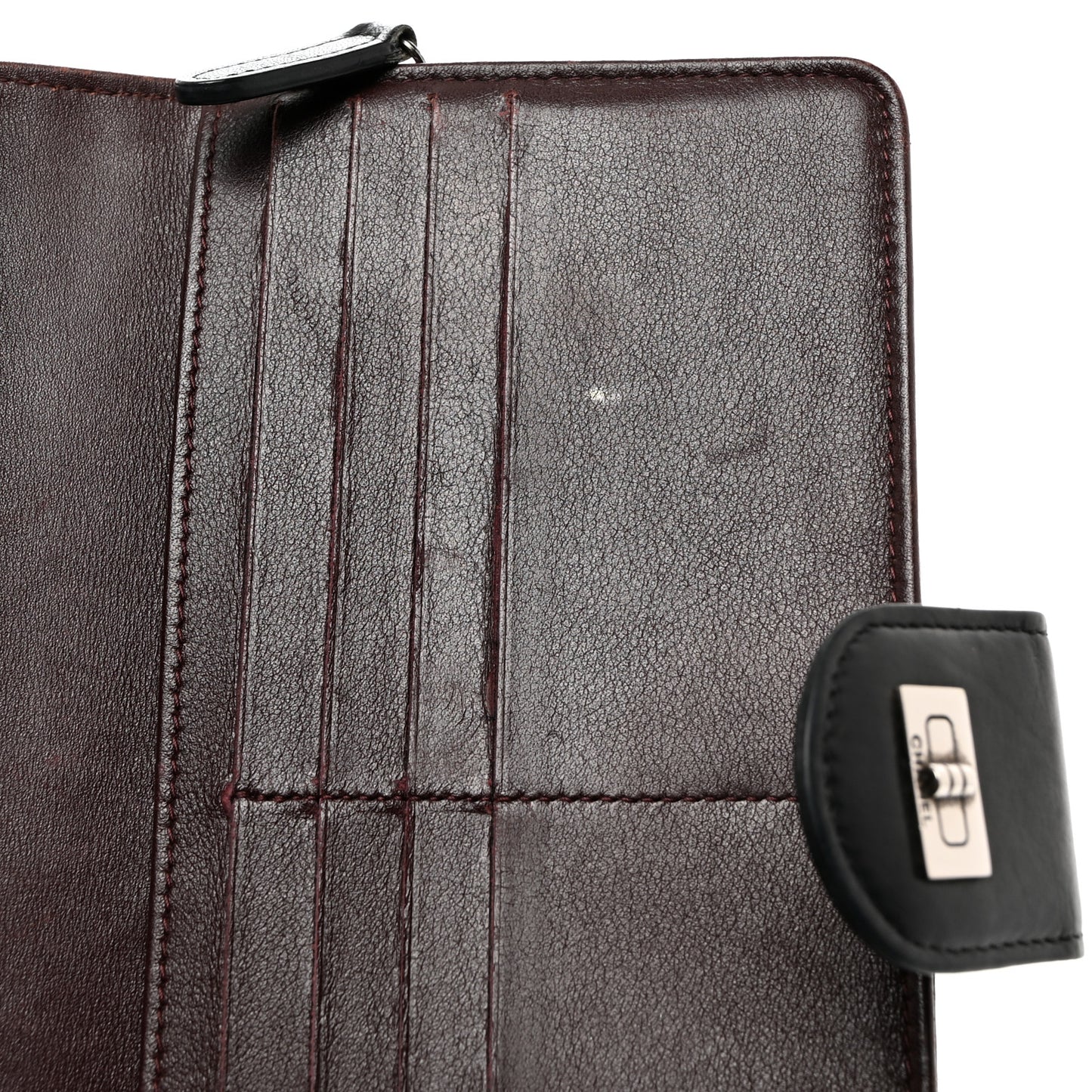 Lambskin Stitched Mademoiselle French Wallet Black