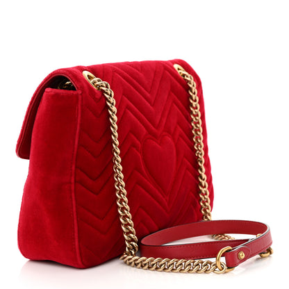 Gucci Velvet Matelasse Medium GG Marmont Shoulder Bag Hibiscus Red 3 of 14