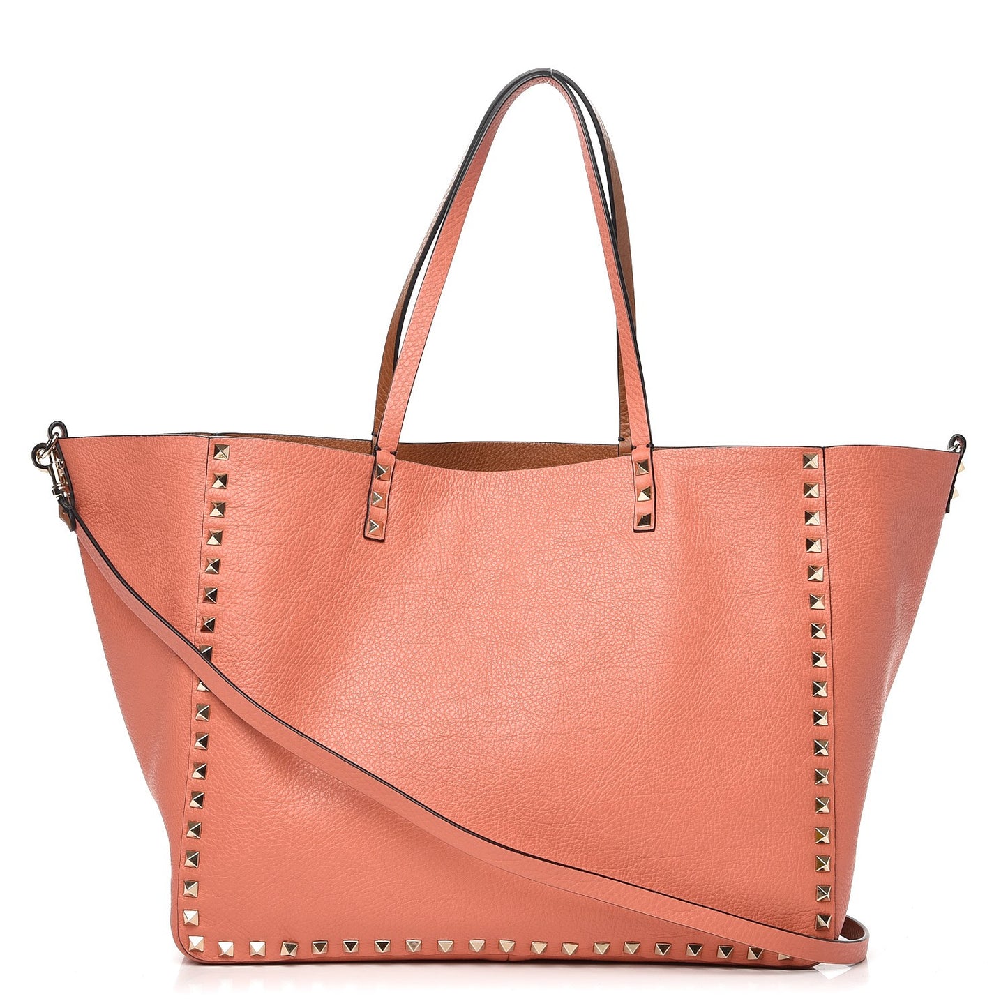Pebbled Calfskin Medium Rockstud Reversible Tote Light Cuir Coral