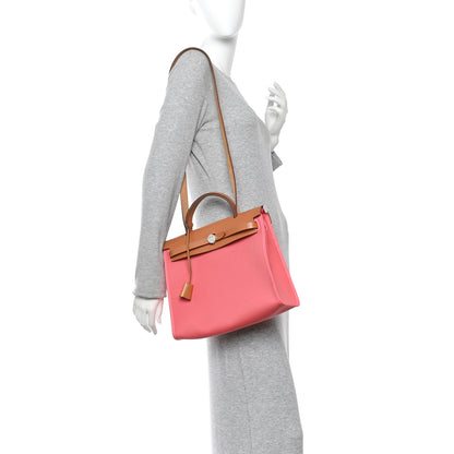 Hermes Vache Hunter Toile Herbag Zip 31 PM Rose Azalee Natural 2 of 11