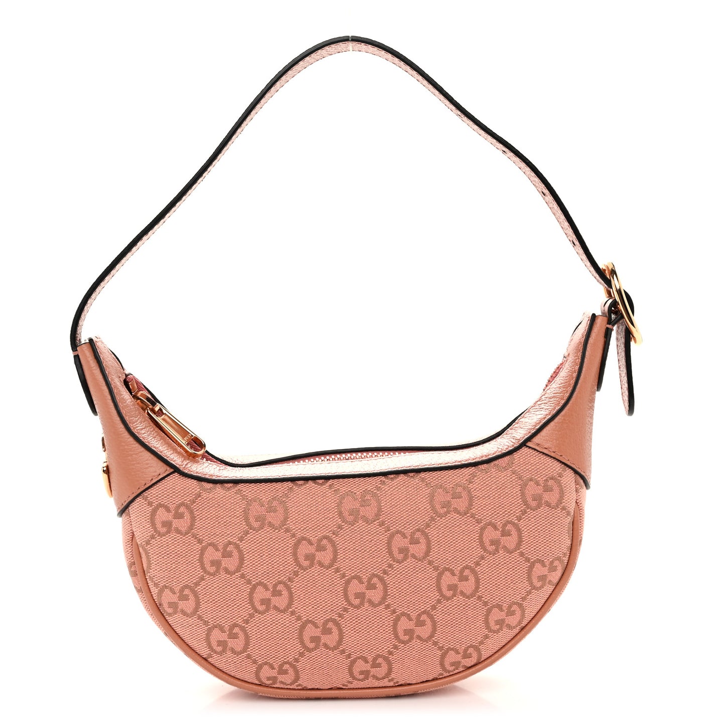 GG Supreme Monogram Textured Calfskin Web Mini Ophidia Half Moon Hobo Rose Pink