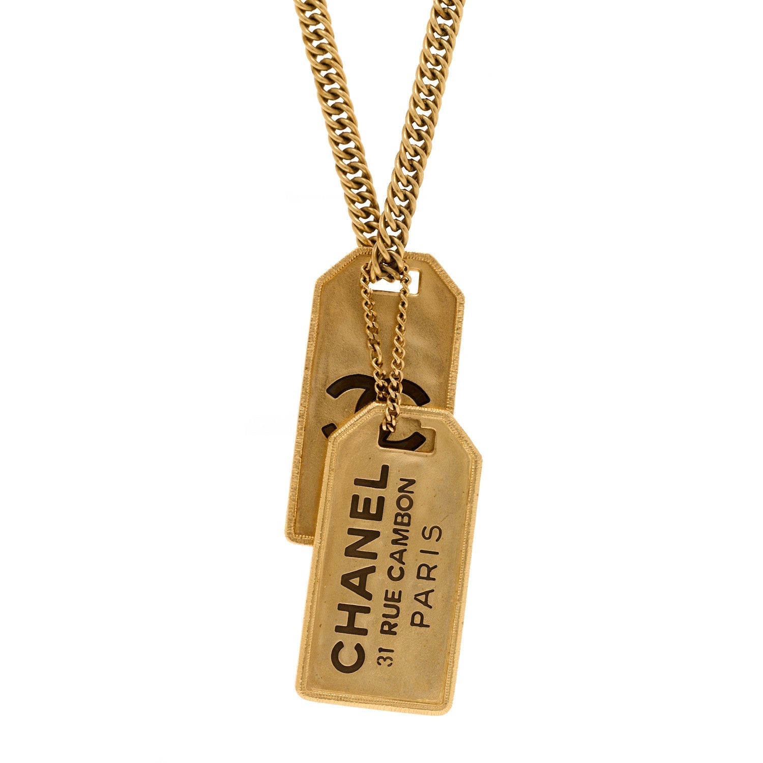 Chanel ID Dog Tag Charm Necklace Gold 4 of 4