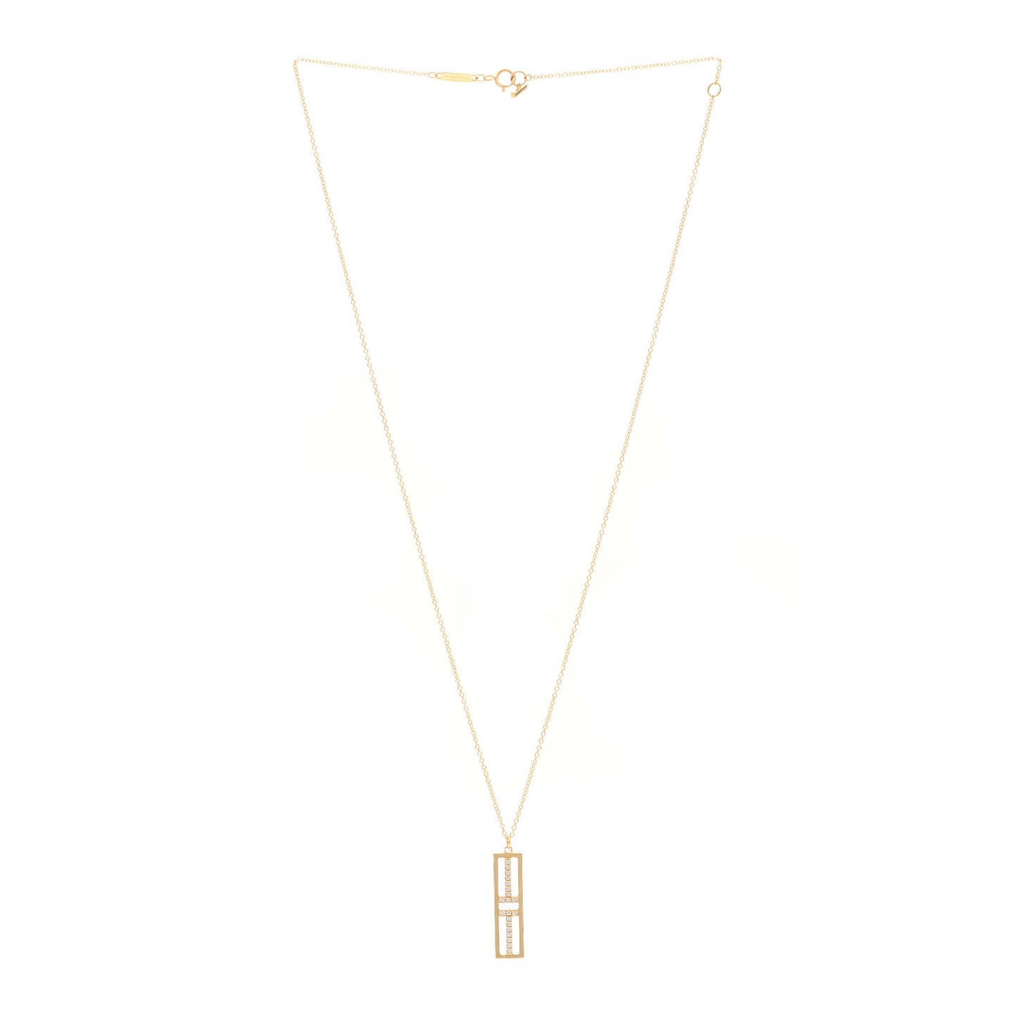 18K Yellow Gold Diamond Tiffany T Two Open Vertical Bar Pendant Necklace
