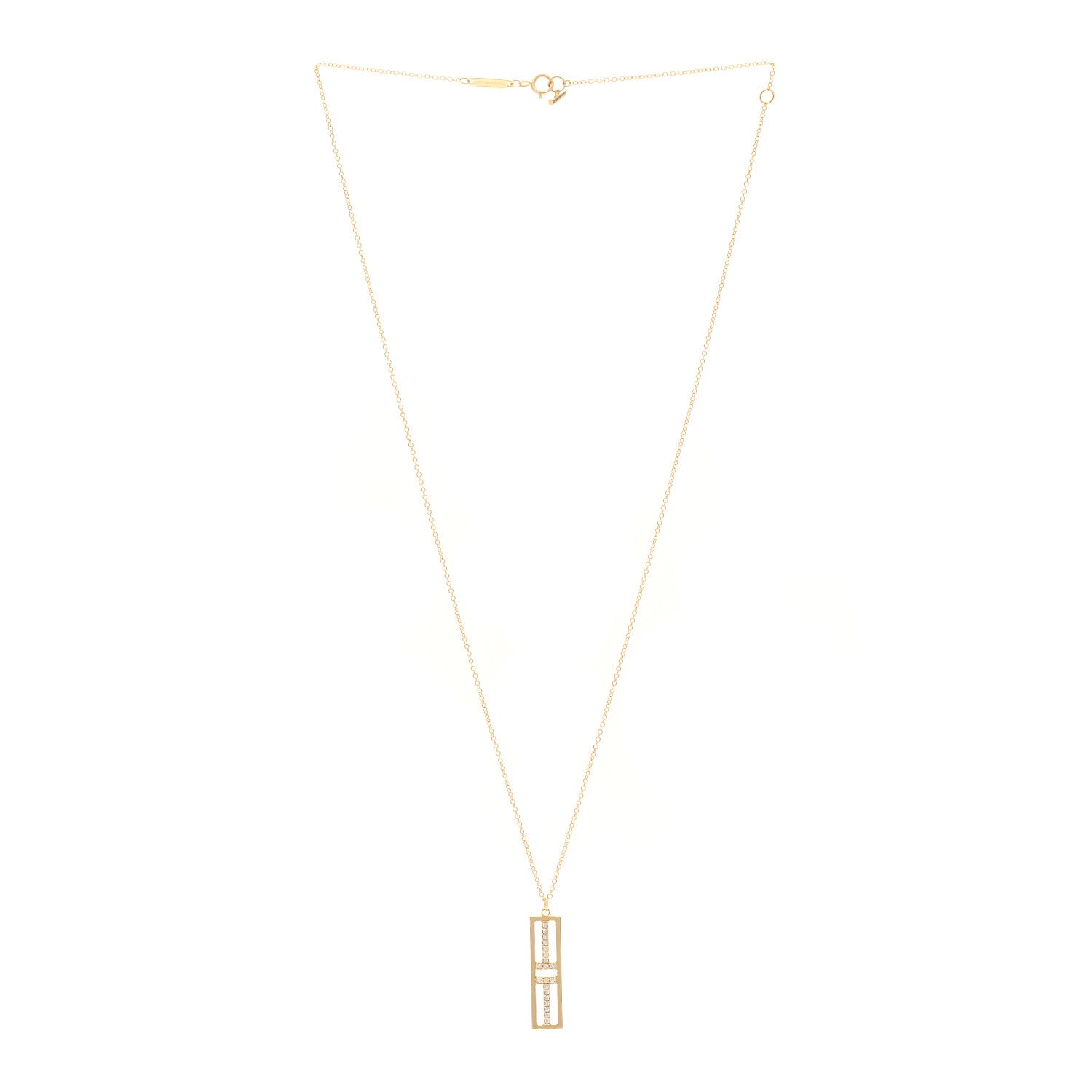 Tiffany 18K Yellow Gold Diamond Tiffany T Two Open Vertical Bar Pendant Necklace 3 of 4