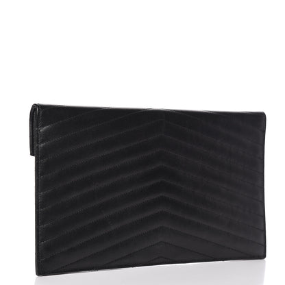 Saint Laurent Calfskin Matelasse Chevron Monogram Uptown Clutch Black 3 of 10