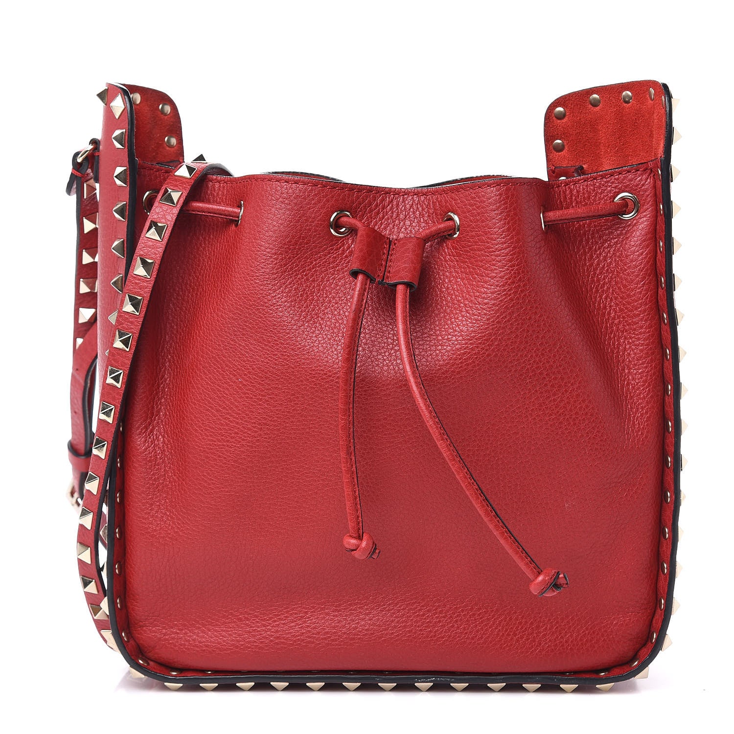Valentino Garavani Grained Calfskin Rockstud Bucket Bag Red 1 of 10
