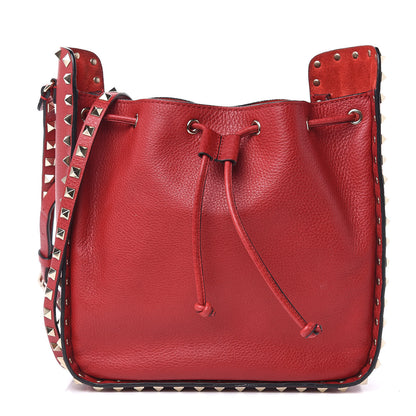 Valentino Garavani Grained Calfskin Rockstud Bucket Bag Red 1 of 10