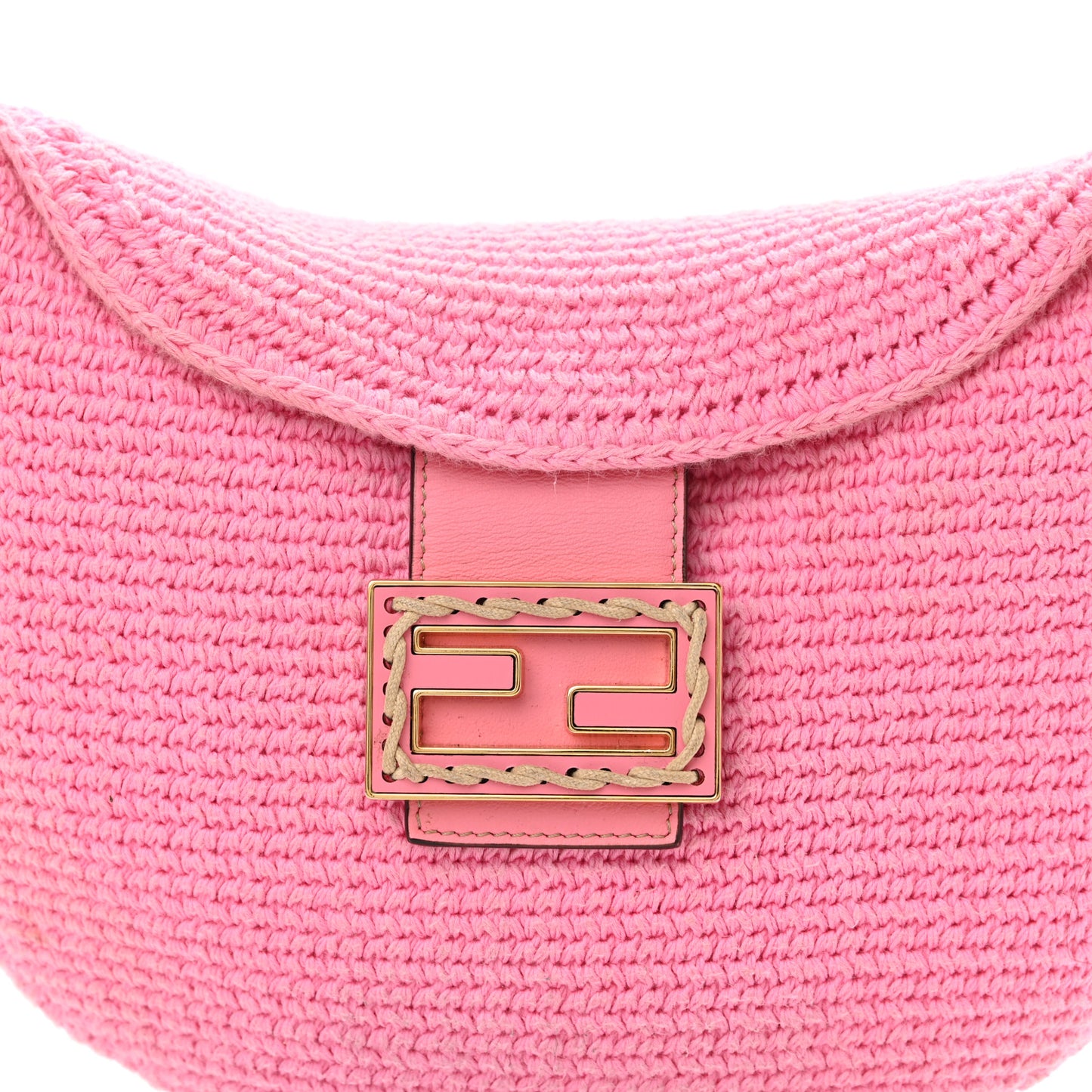 Fabric Crochet Vitello Grace Small Croissant Hobo Pink