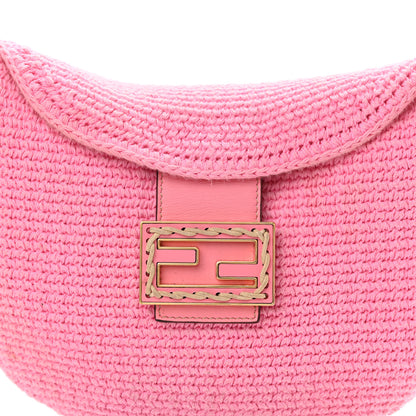 Fendi Fabric Crochet Vitello Grace Small Croissant Hobo Pink 9 of 13