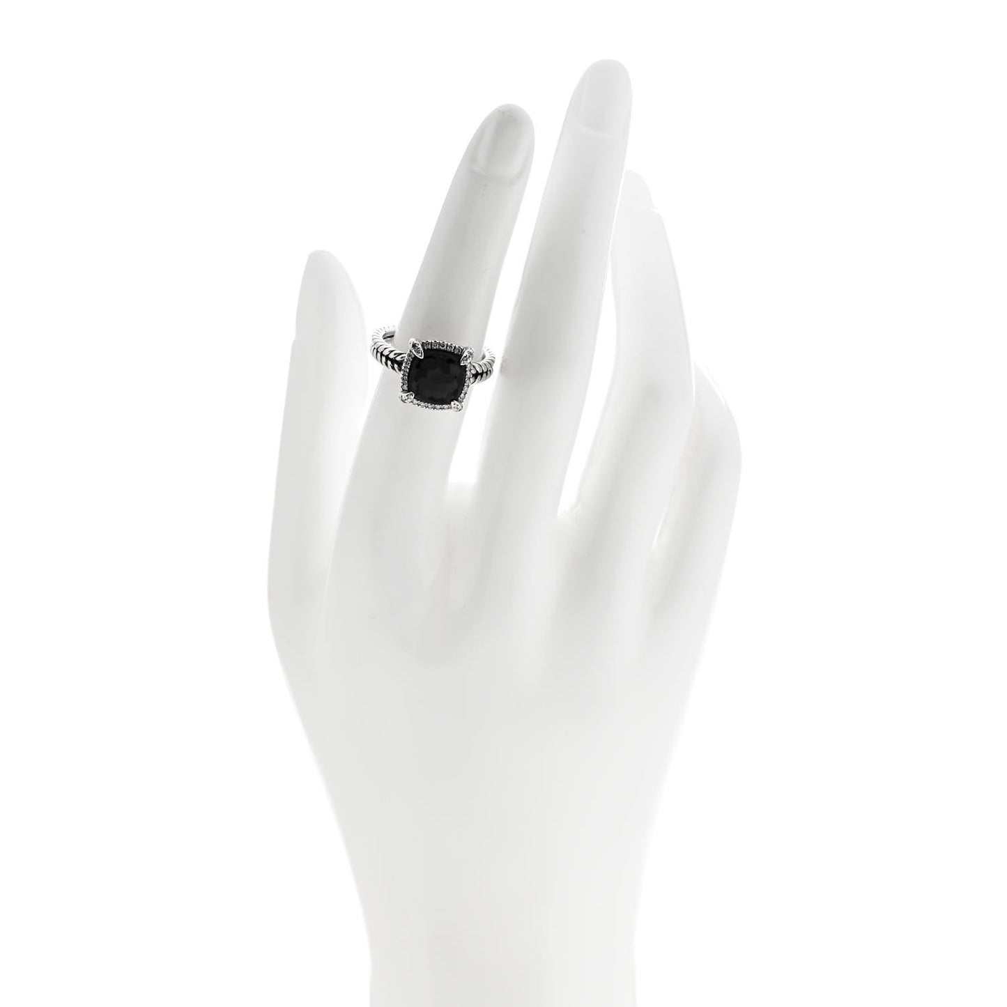 Sterling Silver Diamond Black Orchid 9mm Chatelaine Pave Bezel Ring 53 6.5
