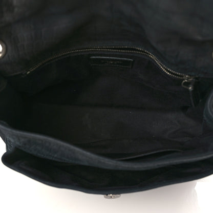 Saint Laurent Nubuck Crocodile Embossed Monogram Medium Niki Chain Satchel Black 5 of 11