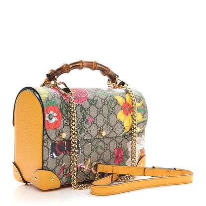 Gucci GG Supreme Monogram Flora Small Padlock Bamboo Shoulder Bag Beige Multicolor Crop 3 of 9