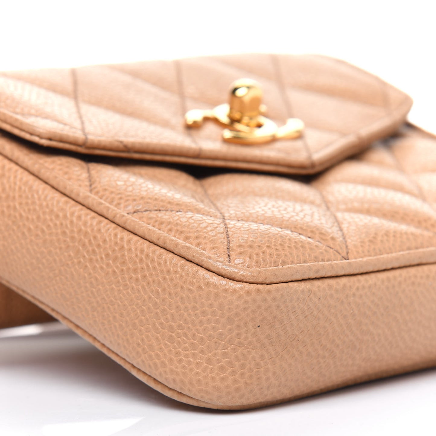 Caviar Quilted Flap Belt Bag Clutch 85 34 Beige