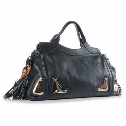 Gucci Leather Race Bamboo Tassel Tote Black 3 of 8