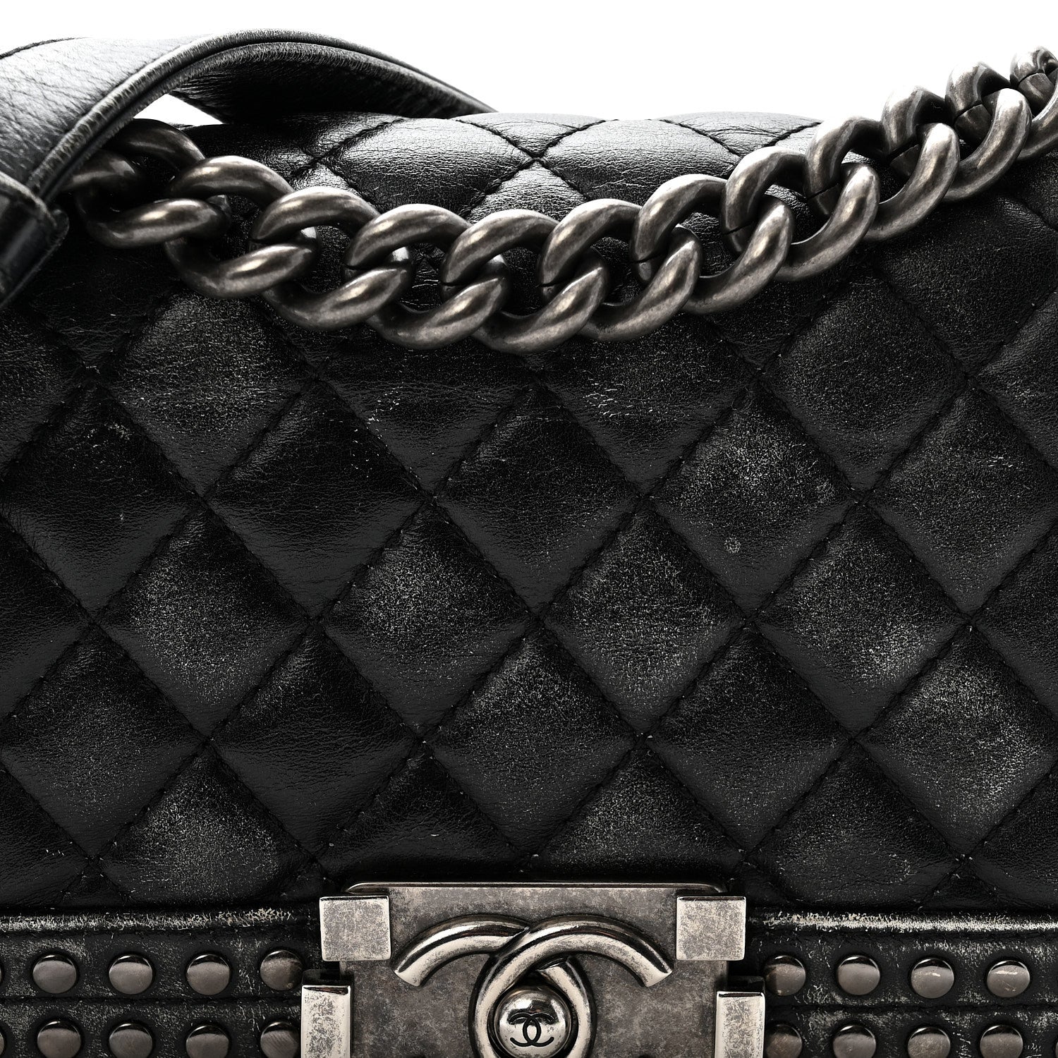 Chanel Faded Calfskin Quilted Small Studded Boy Flap Grey 8 of 12